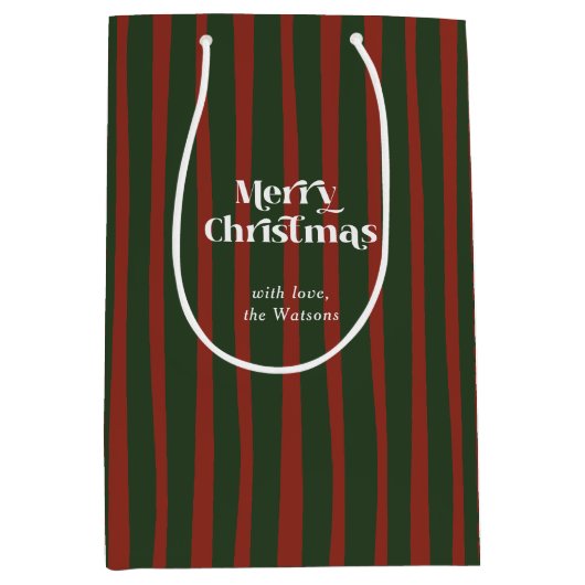 ヴィンテージレッド&グリーンプレイドストライプクリスマス ミディアムペーパーバッグ (正面)