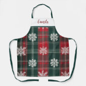 ヴィンテージレッド&グリーンプレイド雪パーソナライズされた片 エプロン (正面)