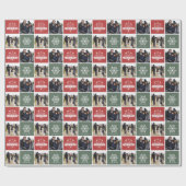 ヴィンテージレッド&グリーンメリークリスマス写真  ラッピングペーパー (フラット)