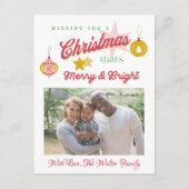 ヴィンテージレッド、グリーン、金ゴールドクリスマスファミリーフォト ポストカード (正面)