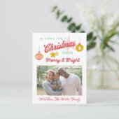 ヴィンテージレッド、グリーン、金ゴールドクリスマスファミリーフォト ポストカード (スタンド正面)