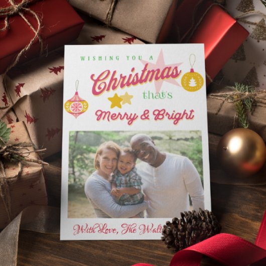 ヴィンテージレッド、グリーン、金ゴールドクリスマスファミリーフォト ポストカード