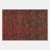 ヴィンテージレッド、グリーン&金ゴールドホリデーベルベットクリスマス ラッピングペーパーシート (正面)