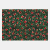 ヴィンテージレッド、グリーン&金ゴールドホリデーベルベットクリスマス ラッピングペーパーシート (正面)