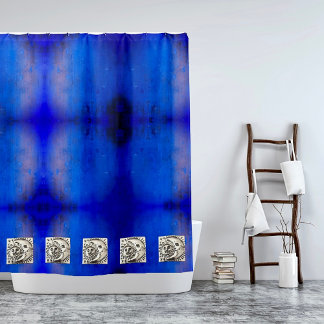 ヴィンテージレッド&シルバーMilagroハートと蝶 シャワーカーテン