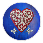 ヴィンテージレッド&シルバーMilagroハートと蝶 セラミックノブ (正面)