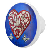 ヴィンテージレッド&シルバーMilagroハートと蝶 セラミックノブ (右)