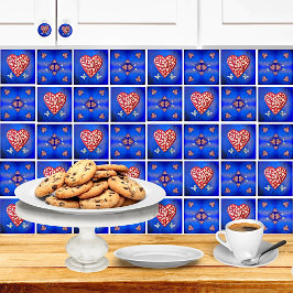 ヴィンテージレッド&シルバーMilagroハートと蝶 タイル