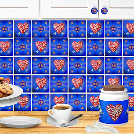 ヴィンテージレッド&シルバーMilagroハートと蝶 タイル