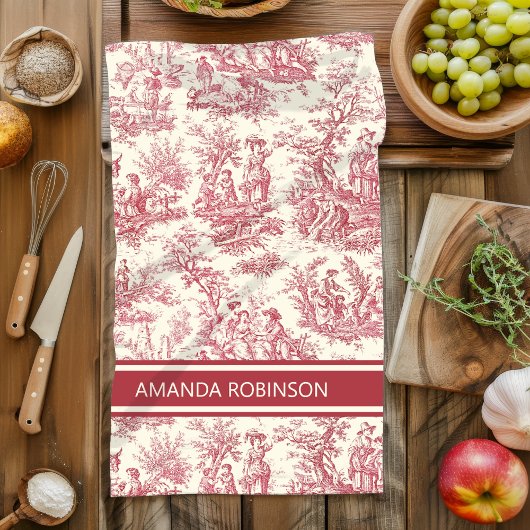 ヴィンテージレッド・トワール・ド・ジュエリー キッチンタオル