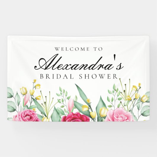 ヴィンテージレッド&ピンクローズブライダルシャワー 横断幕 (横)