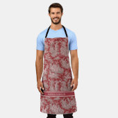 ヴィンテージレッド・ピンク・トワール・ド・ジュエリー印刷 エプロン (着用した状態)
