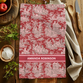 ヴィンテージレッド・ピンク・トワール・ド・ジュエリー印刷 キッチンタオル