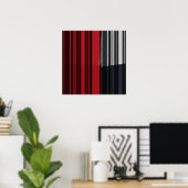 ヴィンテージレッド・ブラック・グレーストライプ・アート・パターン・ポスター ポスター (ホームオフィス)