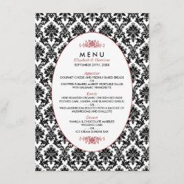 ヴィンテージレッド、ブラック&ホワイトのダマスクのウェディングメニュー メニュー