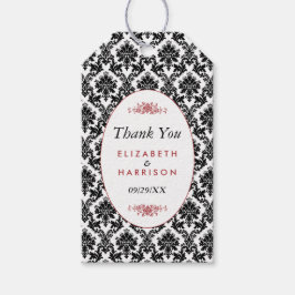ヴィンテージレッド、ブラック&ホワイトのダマスクの結婚式の好意 ギフトタグ