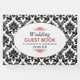 ヴィンテージレッド、ブラック&ホワイトのダマスクの結婚式 ゲストブック