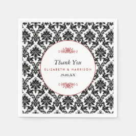 ヴィンテージレッド、ブラック&ホワイトのダマスクの結婚式 スタンダードカクテルナプキン