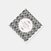 ヴィンテージレッド、ブラック&ホワイトのダマスクの結婚式 スタンダードカクテルナプキン (角)