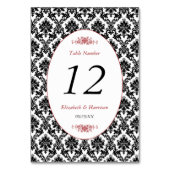 ヴィンテージレッド、ブラック&ホワイトのダマスクの結婚式 テーブルナンバー (正面)