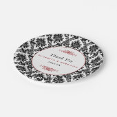 ヴィンテージレッド、ブラック&ホワイトのダマスクの結婚式 ペーパープレート (アングル)