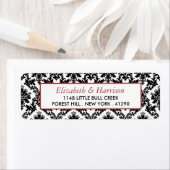 ヴィンテージレッド、ブラック&ホワイトのダマスクの結婚式 ラベル (インサイチュ)