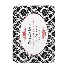 ヴィンテージレッド、ブラック&ホワイトのダマスク日付を保存 マグネット