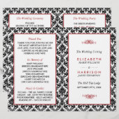 ヴィンテージレッド、ブラック&ホワイトのダマスク結婚式プログラム (正面/裏面)