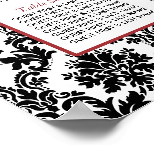 ヴィンテージレッド、ブラック&ホワイトのダマスコウェディングシート ポスター (角)