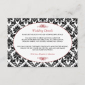 ヴィンテージレッド、ブラック&ホワイトダマスクウェディング詳細 エンクロージャーカード (正面)