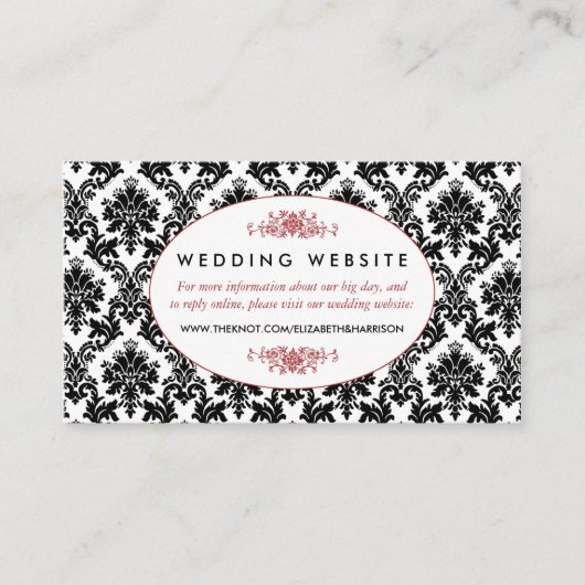 ヴィンテージレッド、ブラック&ホワイトDamaskウェディングサイト エンクロージャーカード (正面)