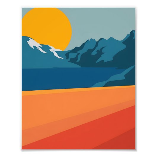 ヴィンテージレッド&ブルーマウンテンアート – レトロ風景 フォトプリント            (正面)