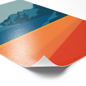 ヴィンテージレッド&ブルーマウンテンアート – レトロ風景 フォトプリント            (角)