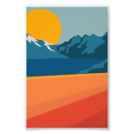 ヴィンテージレッド&ブルーマウンテンアート – レトロ風景 フォトプリント           