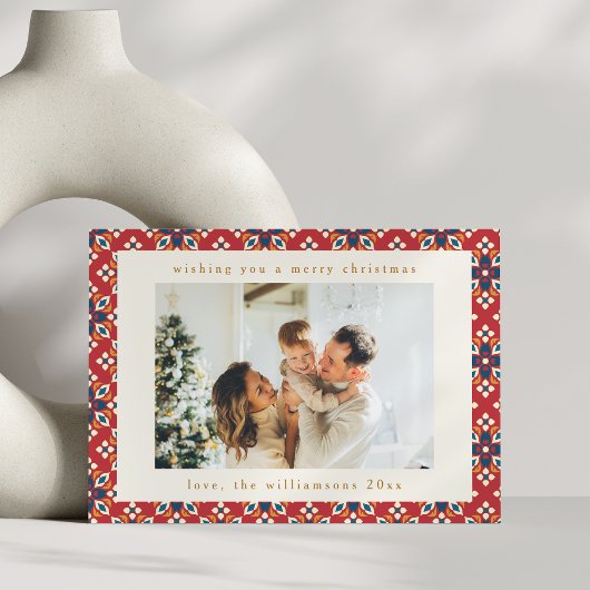 ヴィンテージレッド・ブルー幾何学写真2枚クリスマス シーズンカード