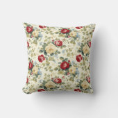 ヴィンテージレッド&ベージュエレガントバラ クッション (正面)