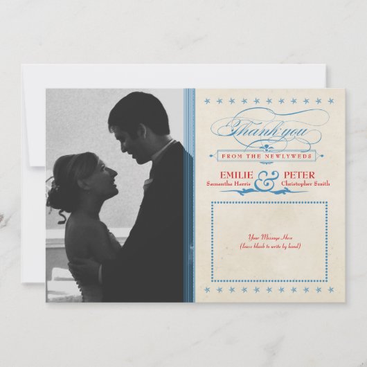 ヴィンテージレッド、ホワイト、ブルーの写真サンキューカード サンキューカード (正面)