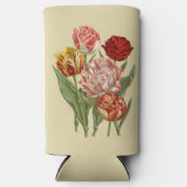 ヴィンテージレッド&金ゴールドチューリップオンクリーム スリム缶クーラー (正面)