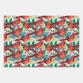 ヴィンテージレッド（鳥）ショウジョウコウカンチョウバーズクリスマスホリデー ラッピングペーパーシート (正面3)