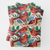 ヴィンテージレッド（鳥）ショウジョウコウカンチョウバーズクリスマスホリデー ラッピングペーパーシート (インサイチュ)