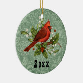 ヴィンテージレッド（鳥）ショウジョウコウカンチョウバードクリスマスホリデーイヤーC セラミックオーナメント (右)