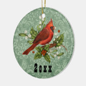 ヴィンテージレッド（鳥）ショウジョウコウカンチョウバードクリスマスホリデーイヤーC セラミックオーナメント (左)