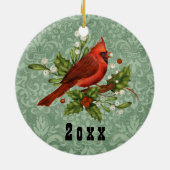 ヴィンテージレッド（鳥）ショウジョウコウカンチョウバードクリスマスホリデーイヤーC セラミックオーナメント (裏面)