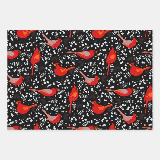 ヴィンテージレッド(鳥)ショウジョウコウカンチョウバードシームレスクリスマスプレゼント ラッピングペーパーシート (正面2)