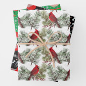 ヴィンテージレッド(鳥)ショウジョウコウカンチョウバードシームレスクリスマスプレゼント ラッピングペーパーシート (インサイチュ)