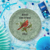 ヴィンテージレッド（鳥）ショウジョウコウカンチョウバードメリークリスマス ペーパープレート (パーティー)