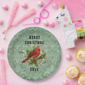 ヴィンテージレッド（鳥）ショウジョウコウカンチョウバードメリークリスマス ペーパープレート (パーティー)