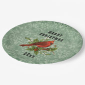 ヴィンテージレッド（鳥）ショウジョウコウカンチョウバードメリークリスマス ペーパープレート (アングル)