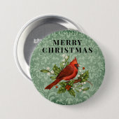 ヴィンテージレッド(鳥)ショウジョウコウカンチョウバードメリークリスマス 缶バッジ (正面&裏面)