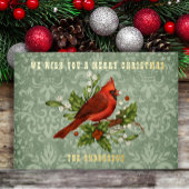 ヴィンテージレッド（鳥）ショウジョウコウカンチョウメリークリスマスゴールドフォイル 箔シーズンカード